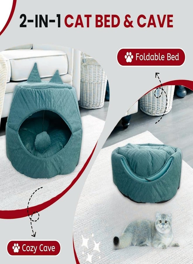 PET FUN® 2-in-1 Foldable Cat House and Bed Perfect for Kittens, Puppies, and Small Pets | Soft Velvet Kennel and Washable Cushion, Lightweight, Non-Slip Base with Ball Pendant Toy Colou May Vary - Image 3